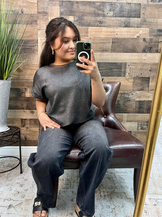 Sew In Love Gunmetal Textured Cap Sleeve Top