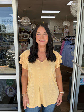 Sew In Love Flutter Sleeve Top in Coral, Blue - Effortless Chic for Any Occasion