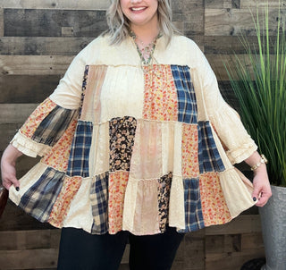 Latte Vintage Boho Tiered Ruffle Top