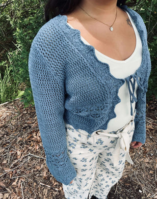 Cozy crochet knit front tie cardigan sweater in two colors, perfect for autumn layering and chic, casual style.