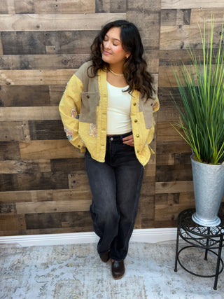 POL Oversized Honey & Taupe Quilted V Neck Jacket Top