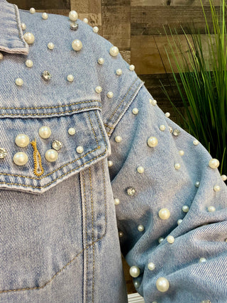 Davi & Dani Rhinestone & Pearl Denim Jacket