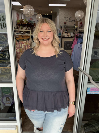 Soft Washed Ruffle Hem Wide Neck Top in 2 Colors - Stylish and Comfortable Women's Fashion Top