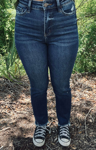 Vervet T5414 Dark Wash High Rise Ankle Kick Flare Jeans with stylish, flattering fit and versatile dark wash finish.