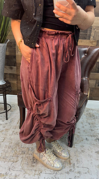Red Bean Cargo Elastic Waist Jogger Parachute Pants