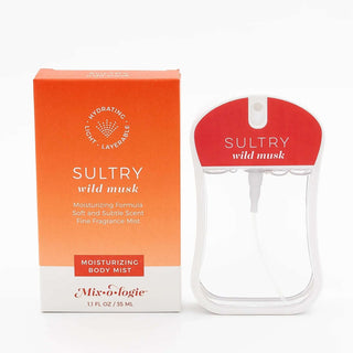 SULTRY Wild Musk Mixologie Moisturizing Body Mist – Elegant fragrance with hydrating formula in sleek white bottle design