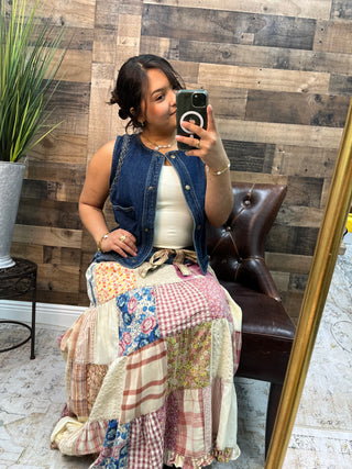 Young Threads Boho Patchwork Tiered Maxi Skirt