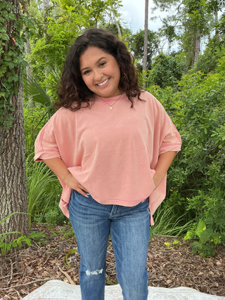 J.NNA Pink Mineral Wash French Terry Dolman Top