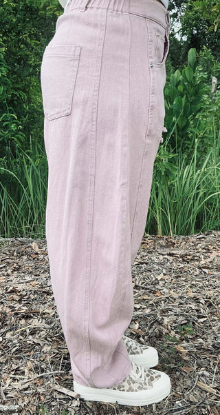 Dusty Mauve Gypsy Fit Denim Pants with stylish wide-leg design, perfect for boho chic fashion.