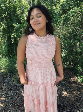 Listicle Maxi Dress in Baby Rose Gingham with Smocked Ruffle Tiers - Perfect for Spring and Summer Fashion