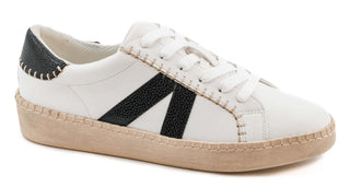 Corkys Friend Zone Sneaker in White & Black featuring a stylish, casual design with contrasting colors.