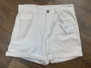 Vervet T6442 White High Rise Double Cuff Denim Shorts – stylish summer essential for a trendy, casual look.