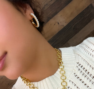 Gold Hoop Earrings w/ Pearls