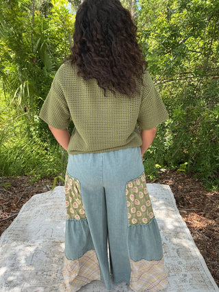 Light gray waffle knit short sleeve sweater with a relaxed boxy fit