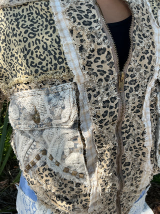 POL Tan Leopard Twill Zipper Jacket