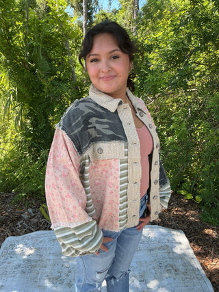 POL Camo & Blush Floral Collar Jacket