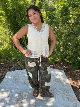 POL Olive Camo Lace Patchwork Jogger