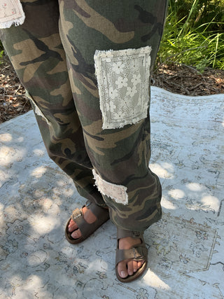 POL Olive Camo Lace Patchwork Jogger