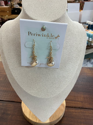 Gold Starfish & Seashell Pearl Drop Earrings