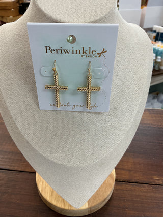 Gold Twist Cross Drop Earrings