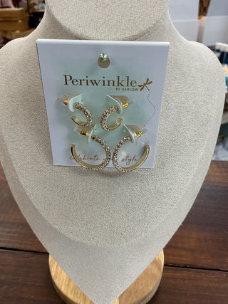 Duo Set Gold & Crystal Hoop Post Earrings