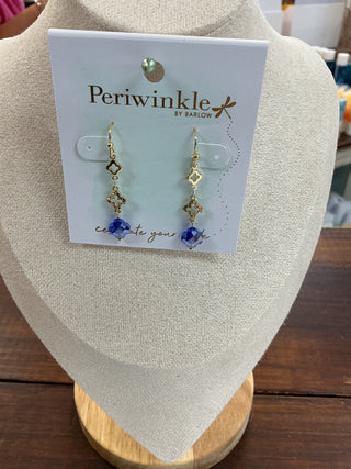 Gold & Blue Clover Link Drop Earrings