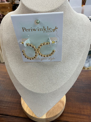 Gold Bead Hoop Post Earrings