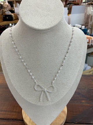 Silver Bow with Silver & Pearl Station Necklace