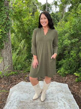 Dear Scarlett Solid 3/4 Sleeve Dress (2 COLORS)