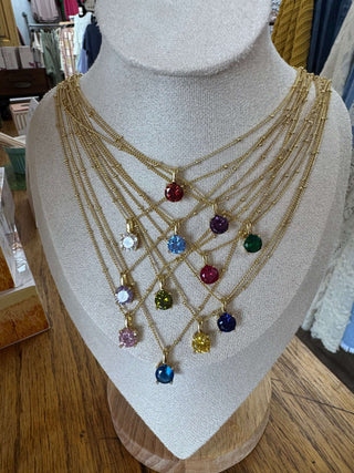 Elegant BIRTHSTONE Necklace by Lauren Kenzie with Lifetime Warranty, featuring a delicate gold chain and customizable gemstone.