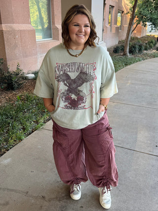 Fantastic Fawn Washed Sage Oversized Nashville Tee Top
