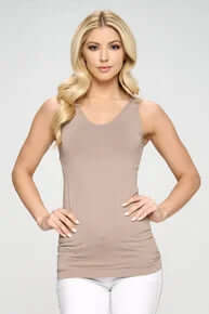 Light Mocha Reversible Seamless Tank—Buttery Soft, Comfortable Fit, Premium Fabric for Everyday Wear.