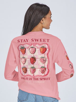 Simply Southern Long Sleeve Stay Sweet Strawberry Tee Fruit of the Spirit