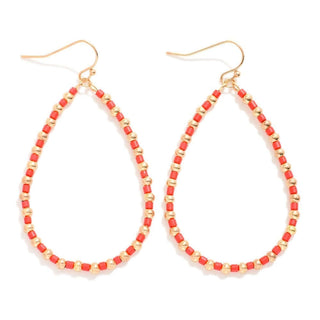 Elegant Red & Gold Beaded Teardrop Earrings add a glamorous touch to any outfit, perfect for special occasions.
