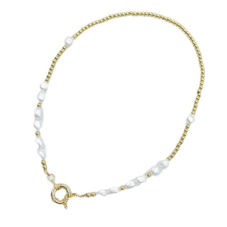 Alt text: "Lauren Kenzie Gold Bead & Pearl Necklace with Lifetime Warranty, elegant jewelry for any occasion.