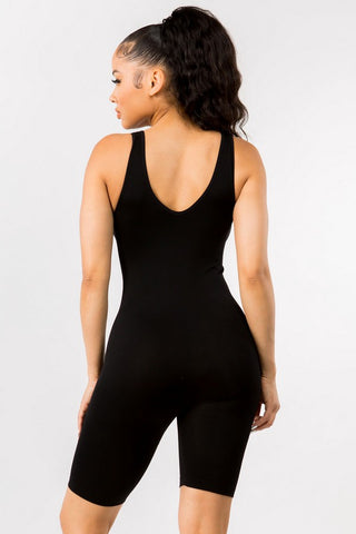 Black body shaping romper with a seamless tank design, made from buttery soft fabric for comfort and style