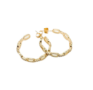 Gold chain link hoop earrings with a sleek design by Lauren Kenzie, featuring a lifetime warranty.