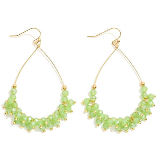 Elegant Green & Gold Faceted Bead Teardrop Earrings Sparkle Against a Soft White Background