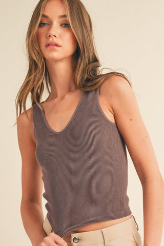 RIBBED BROWN Reversible Seamless Tank