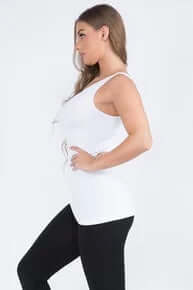 Alt text: "White buttery soft reversible seamless tank for versatile, comfortable wear.