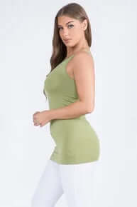 Alt text: "OLIVE Buttery Soft Reversible Seamless Tank - Comfortable, stylish tank top with a versatile olive hue for any outfit.