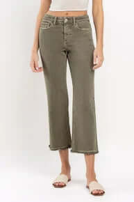 Lovervet V3498 Deep Lichen Green Straight Leg Jeans - FINAL SALE, Stylish Non-Distressed Denim for a Classic Look