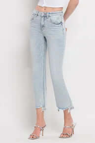 Lovervet LV1053 Light Wash High Rise Kick Flare Jeans displayed against a white backdrop.