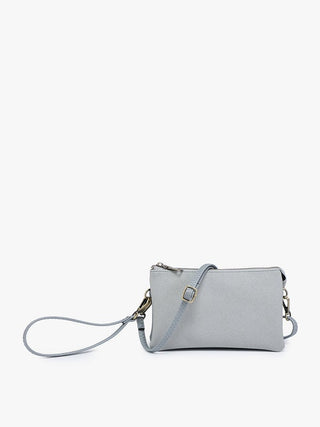 Stylish GREY BLUE Faux Canvas Crossbody Organizer Purse with multiple compartments and adjustable strap, perfect for versatile use.