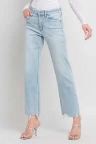 Lovervet T6508 light wash high rise wide leg jeans, stylish comfort in a trendy final sale denim, perfect for any outfit.