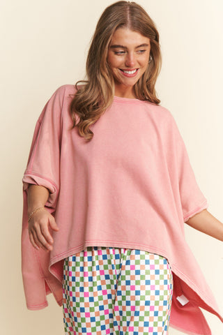 J.NNA Pink Mineral Wash French Terry Dolman Top