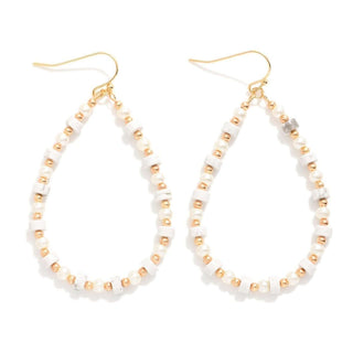 Elegant White Pearl & Gold Bead Teardrop Earrings - Stylish and versatile, ideal for any occasion. Perfect gift for her!
