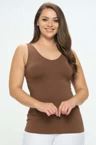 COFFEE Buttery Soft Reversible Seamless Tank - Comfortable, versatile tank perfect for any occasion, shown in a neutral brown shade.