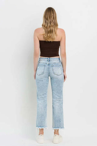 Alt text: "Lovervet LV1295 Tummy Control Acid Wash Straight Leg Jeans - Final Sale stylish comfort wear.
