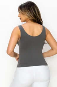 Charcoal Buttery Soft Reversible Seamless Tank - Comfortable, versatile fit for everyday wear. Ideal for layering.